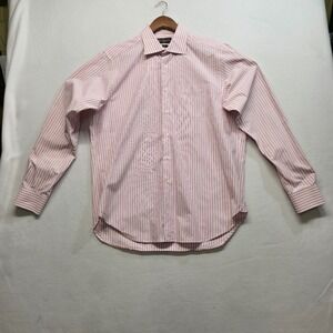 Allen Edmonds Men's Pink Stripe Long Sleeve Button Up Shirt Size Large Made USA